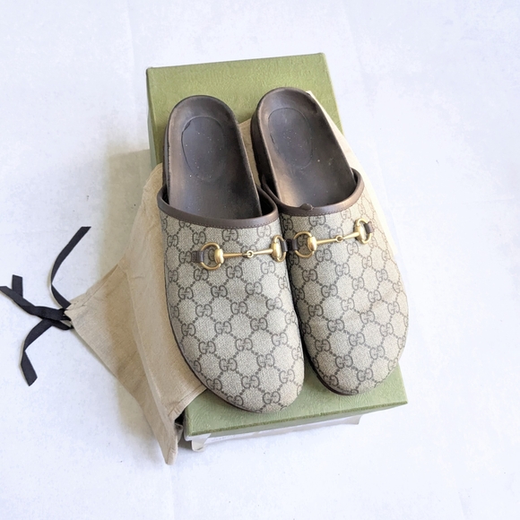 Gucci Shoes - Gucci Horsebit Loafers Mules Brown Monogram Men 12.5 Logo GG